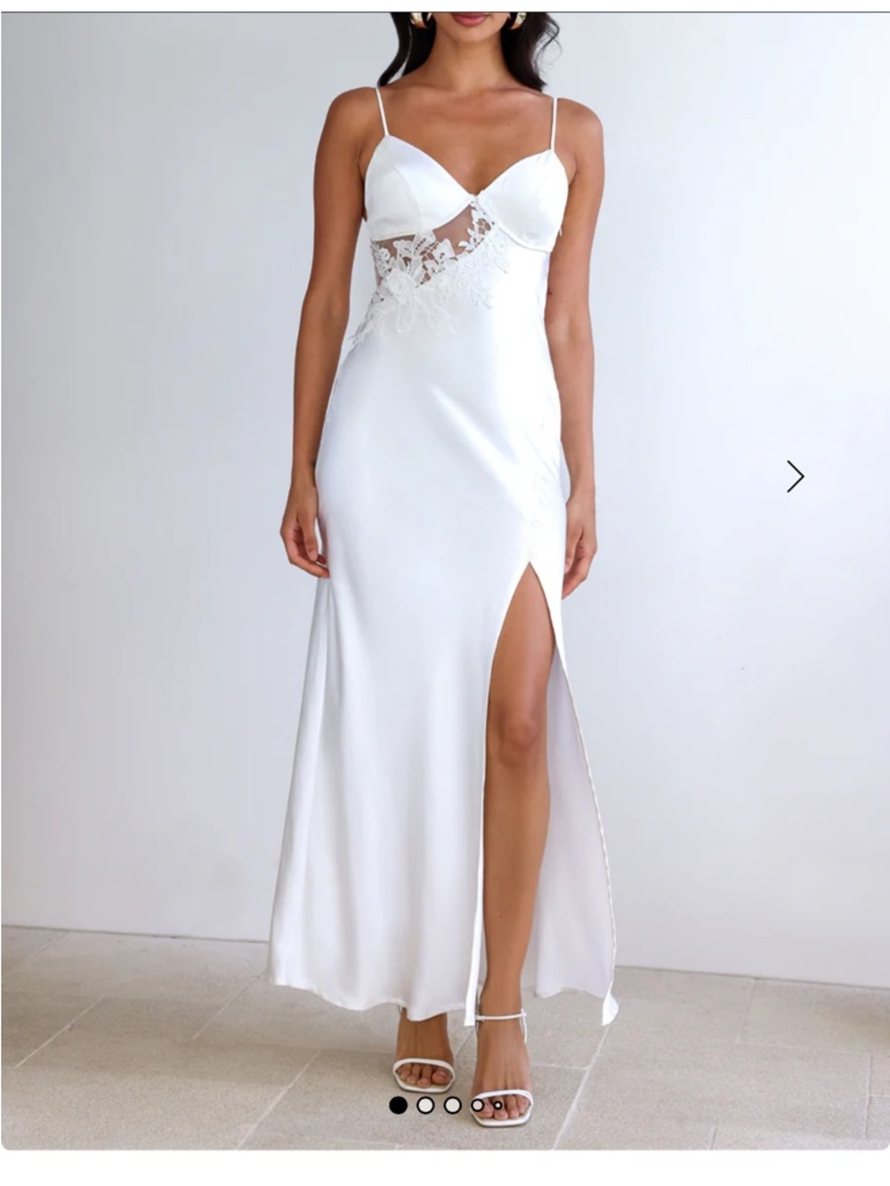Hello Molly White Lace-Trim Satin Maxi Dress